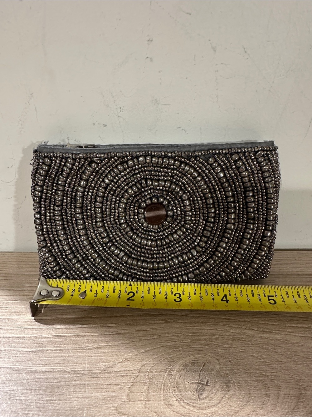 Beaded Circle Pattern Clutch - Gunmetal